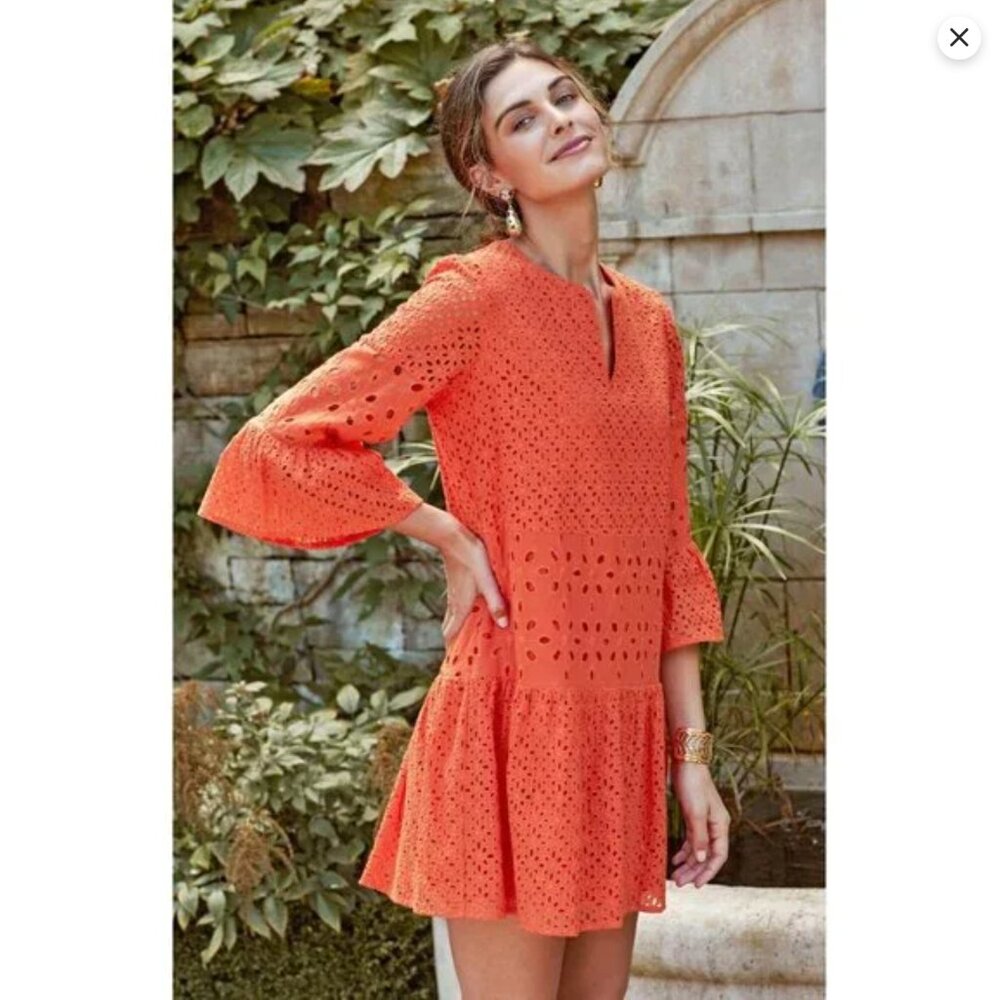 NWT Tyler Boe Ingrid Eyelet Skimmer Orange Dress - Picture 4 of 8